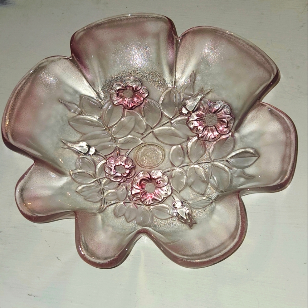 Vintage Mikasa Rosella Ruffle Footed Pink Glass Bowl/ Candy Dish